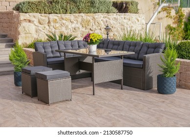 Dark gray modern patio wooden garden furniture