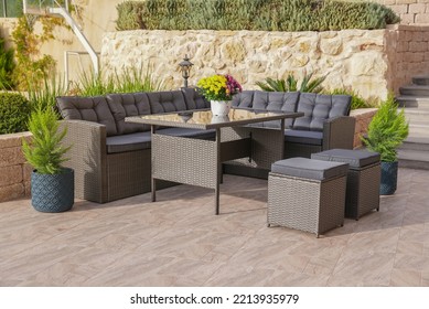 Dark gray sofa and  table modern patio wooden garden furniture,rattan
 - Powered by Shutterstock