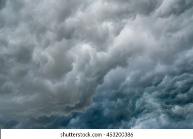 Dark Gray-blue Storm Clouds. La Nina And Superstorm Concept.