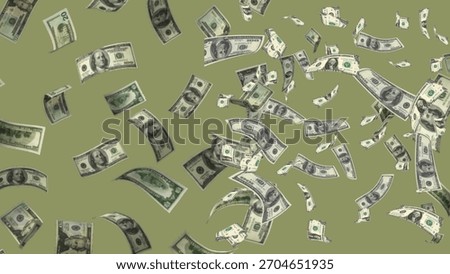 dark green background and a stack of banknotes falling down