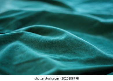 Dark Green Cotton Velvet Fabric As Background.