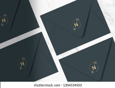 Dark green invitation card envelope mockups