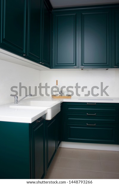 Dark Green Kitchen Modernist Style Bronze Stock Photo Edit Now