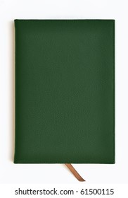 Dark green leather notebook on white background