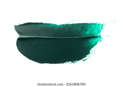 Dark green oil paint stroke on white background, top view