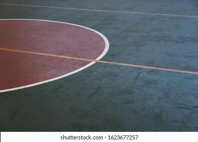 Dark Green Sport Gymnasium Floor With Red Circle Background