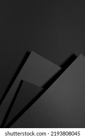 Dark Grey Carbon Textured Abstract Geometric Background With Soar Stepped Rectangle Surfaces, Angles, Black Shadow Lines In Graphic Minimal Monochrome Business Style, Top View, Copy Space, Vertical.