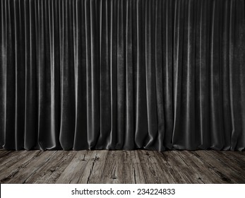 Dark grey curtains and grunge floor