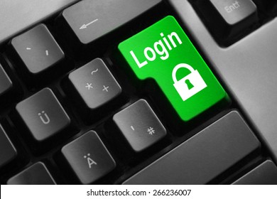 Dark Grey Keyboard Green Button Login Lock Symbol