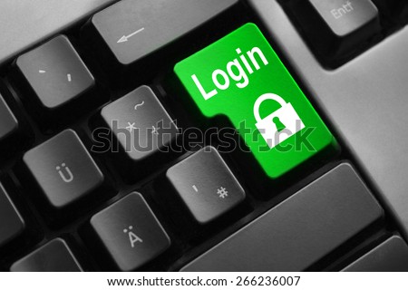 dark grey keyboard green button login lock symbol