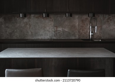 Dark Grey Kitchen Design - Detail Of Interior.