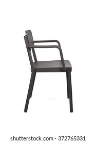 Dark Grey Plastic Outdoor Cafe Chair On White Background, Side View