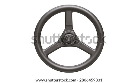 Dark grey three spoke circular automotive steering wheel