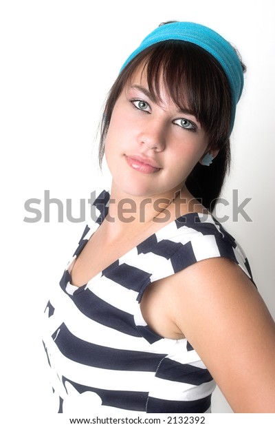 Dark Haired Girl Blue Hair Band Stock Photo Edit Now 2132392