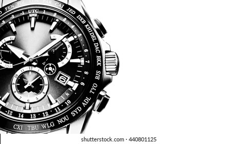 Dark hours. Luxury Men's Wrist Watch on a white background. - Shutterstock ID 440801125