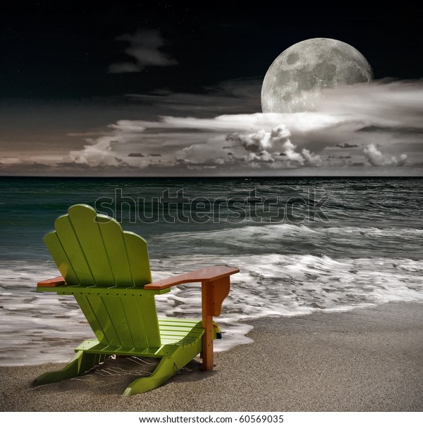 Dark Image Full Moon Illuminating Beach Stock Image Download Now
