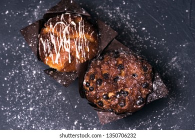 Dark key. Chocolate cake with filling on dark background - Shutterstock ID 1350706232