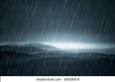 dark landscape with rain