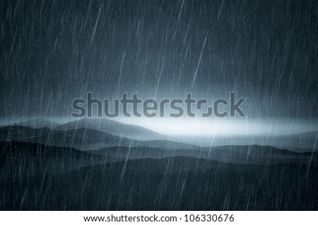 dark landscape with rain