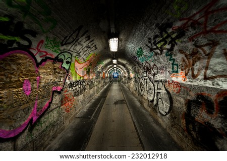 Dark and long undergorund passage with light
