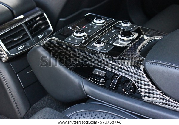 Dark luxury car Interior. Tuning. Carbon.\
Interior detail.