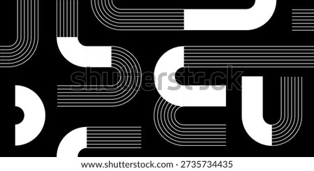 Dark mode modern art composition, for branding, packaging, editorial layouts, stylish backgrounds. Abstract linear pattern illustration with flowing parallel stripes. White, black, monochrome. 