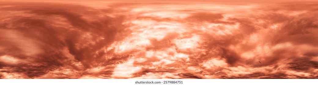 Dark moody rain clouds in dramatic overcast sky. Seamless 360 HDR spherical panorama. Full zenith or sky dome in 3D environment, sky replacement for aerial drone panoramas. Climate and weather change.
