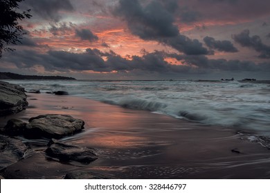 Dark Moody Sunrise At The Beach Landscape Seascape