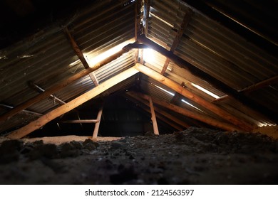 Dark Old Attic In The Abandoned House.