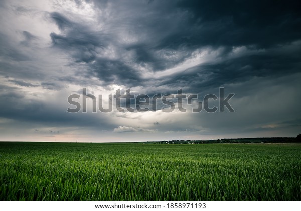 Dark ominous clouds in front of the hurricane.\
Awesome photo of the texture of storm clouds. Adverse weather\
conditions. Climate change. Wallpaper force of nature. Discover the\
beauty of earth.