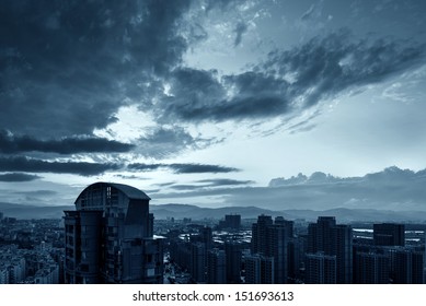 Dark Ominous Grey Storm Clouds. Dramatic Sky.