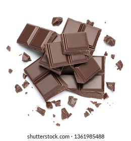 Dark organic chocolate pieces isolated on white background - Shutterstock ID 1361985488