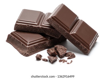 Dark organic chocolate pieces isolated on white background - Powered by Shutterstock