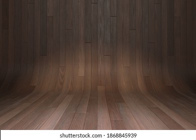 Dark Parquet Wood Photo Studio. Background Cyclorama Shape. Wall And Floor Background. Photo Studio. Photo Background 