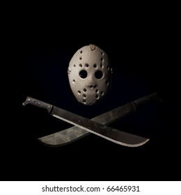 Dark picture of hockey mask and machetes