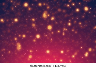 Dark Red Christmas Background with Golden circle glitter or bokeh lights. Round gold defocused particles