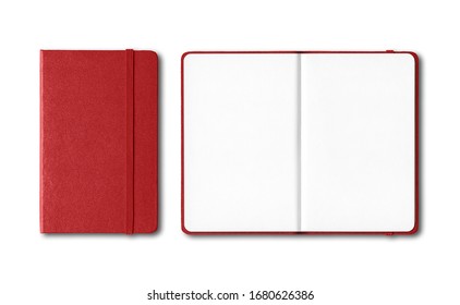 Dark red closed and open notebooks mockup isolated on white