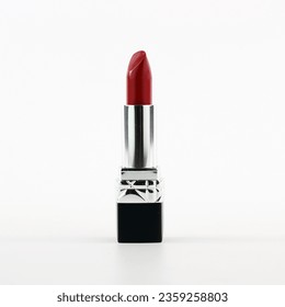 Dark Red Lipstick Photography  On White Background - Cosmetics Product