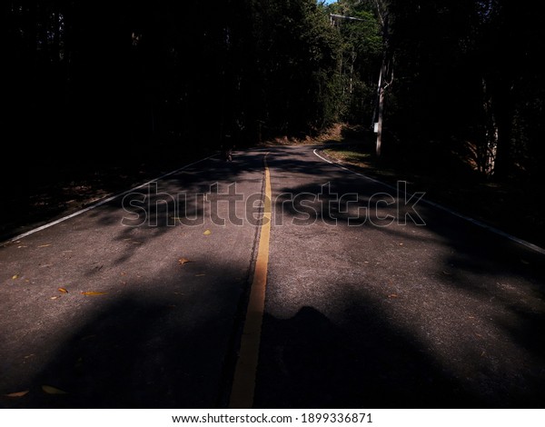 Dark road and\
sunlight on road\
background.