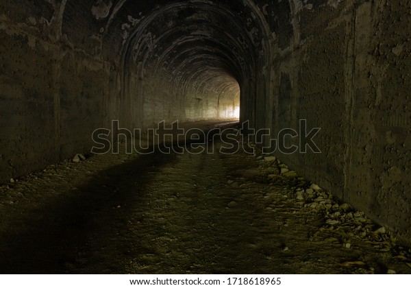 Dark road in a tunnel to\
the light