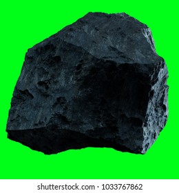 Dark Rock Asteroid Isolated On Green Background 3D Rendering