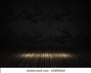 Dark Room With Spotlight On A Wood Floor