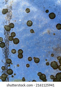 Dark Round Spots On Opaque Glass Against Blue Sky