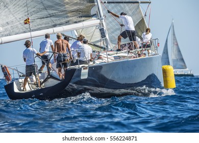 Dark Sailing Boat Close Yellow Buoy Stock Photo 556224871 | Shutterstock