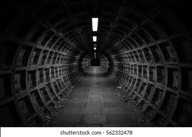 Dark Scary Tunnel With Lights