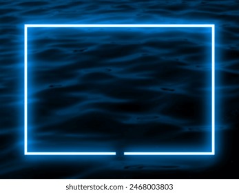 Dark sea wave or river wave background, blue neon light and rectangle shape with horizontal banner. - Powered by Shutterstock