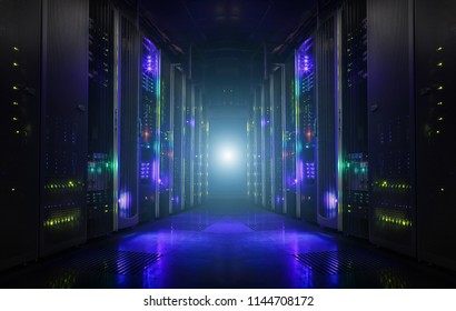 Dark Server Room Data Center Storage Interior