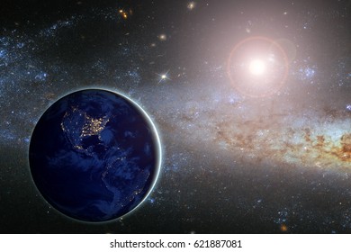 Dark Side Of The Earth, Elements Of This Image Furnished By NASA. Concept Science, Space, Parallel Universe.