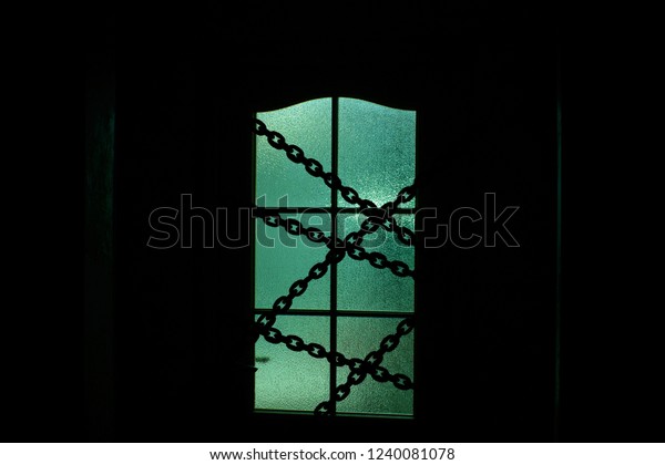 Dark Silhouette Glass Door Chain Supernatural Stock Photo Edit
