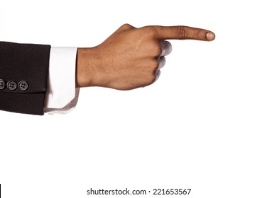 Dark Skinned Hand In Suit Showing Direction